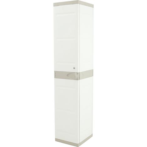 Pegane – Armoire de jardin en résine beige – Dimensions 44 x 35 x 176 cm – Compartiment avec crochets – Poids max étagère 20 kg