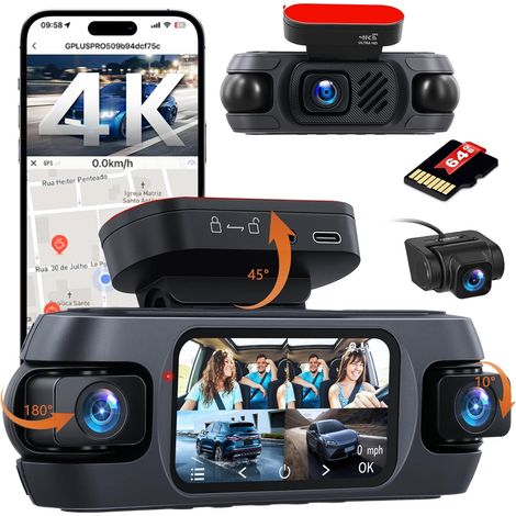 Hikity Caméra de Tableau de Bord 4K à 4 Canaux, Dashcam 360° avec Écran IPS 3 Pouces, GPS Intégré, WiFi, Vision Nocturne et Carte 64 Go Incluse (1/5)