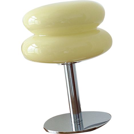 Lampe de table en forme de tarte aux œufs pour filles, lampe de table en verre beige à lumière douce et écoénergétique, idéale pour les dortoirs. Interrupteur à bouton-poussoir USB.