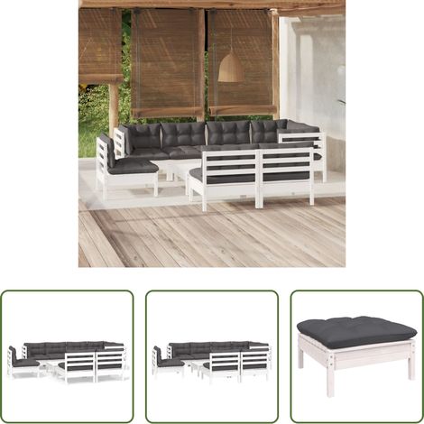 Terrassensofa - 9-tlg. Garten-Lounge-Set mit Kissen Weiß Kiefer Massivholz (1/5)