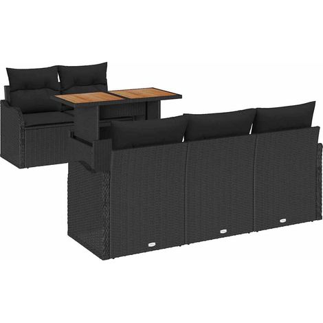 Garden Sofa Set with Storage 6 pcs Black Poly rattan vidaXL