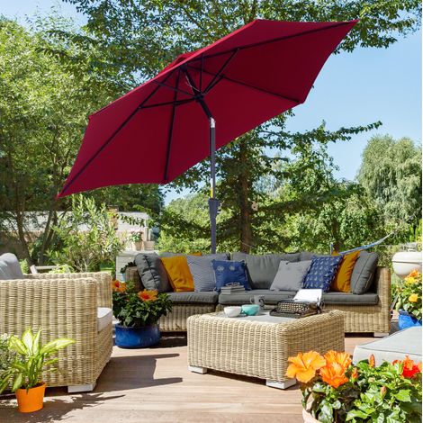 Sonnenschirm Aluminium Rot Ø260 x H235 cm, mit Handkurbel, kippbar, Polyesterbezug 180 g/m², ohne Sockel (1/5)
