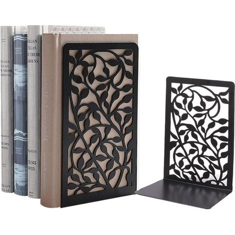 Schwarze robuste Buchstützen aus Metall mit Blumenmuster Rutschfester Halt für Bücher und CDs Trennwände für Regale Büro Bibliothek Zuhause und 1 1 (1/5)