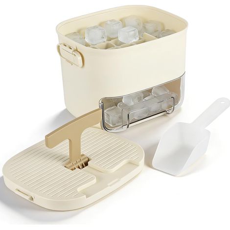 Bac à glaçons avec couvercle et récipient, moule à double paroi pour 52 glaçons, porte-glaçons à tiroir avec pelle, machine à glaçons facile à démouler pour boissons glacées et cocktails (1/5)