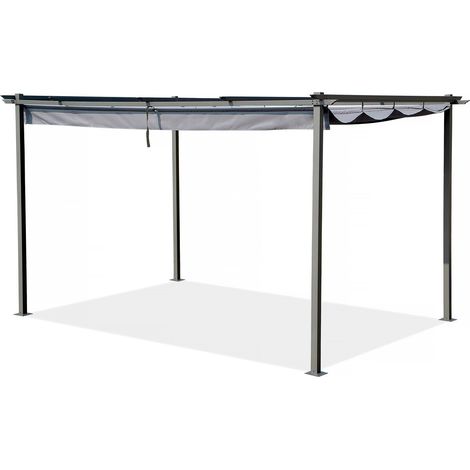 Habitat Et Jardin – Pergola en métal rétractable 3 x 4 m – Acier anthracite – Poteaux 60 x 60 mm – Résistance au vent – Design contemporain (1/4)