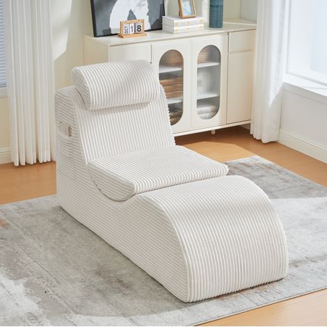 Divano dritto ergonomico in velluto a coste (panno) con cuscino della seduta rimovibile e tasca laterale, beige (1/5)