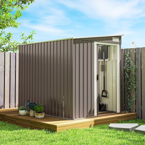 Abri de Jardin Métallique 1.5x2m avec Sol, Porte Coulissante et Toit en Pente, Gris Clair (1/5)