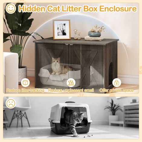 Wooden Cat House & Litter Box Enclosure with Divider (1/5)