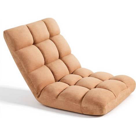 Fauteuil de Sol Pliable, Dossier Réglable à 14 Positions, Chaise de Sol en Polaire Corail avec Structure en Métal et Mousse Recyclée, Canapé pour Lecture, Détente, Méditation, Marron Foncé (1/5)