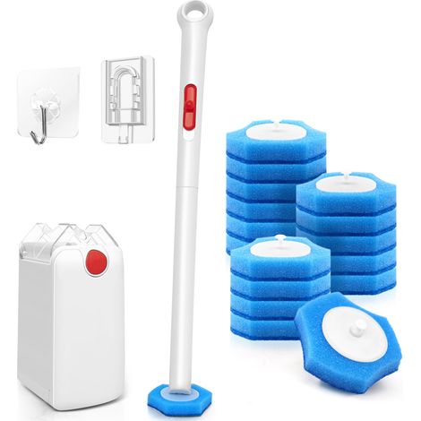 Brosse WC Jetable Recharge avec système de Fixation amélioré, Nettoyeur Toilette Murale avec Produit, 16 Recharges de Détergent Support (1/5)