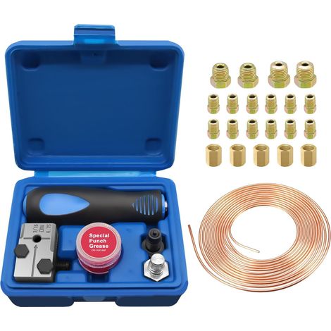 Outils D'évasement de Tuyaux de Freins, Ø4,75 mm Kit Réparation Tuyau de Frein, 7,62m Ø4,75mm Conduite de Frein avec 16 Connecteurs +5 Raccords, pour Conduites de Frein ou Hydrauliques(Simple Flambée) (1/5)