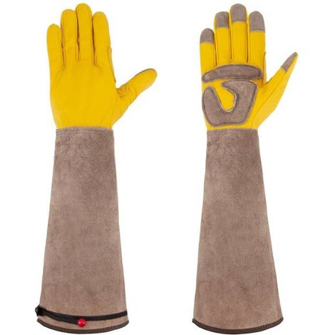 Filiyano-Gants de jardinage avec protection de l'avant-bras pour hommes et femmes, gants de travail en cuir de vachette résistant (1/5)