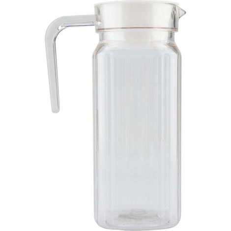 Bouteille à jus acrylique transparente 800ml avec couvercle, idéale pour bar et maison, motif rayé, résistante au froid. (1/5)