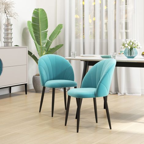 Ensemble 2 de fauteuils en velours pour salle à manger - chaises de cuisine et de salon avec pieds métalliques et dossier en coquille - vert