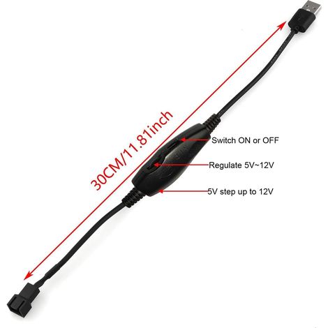 Gebildet Câble Adaptateur d'alimentation 12V USB vers 3 Broches et 4 Broches pour Ventilateur PC avec Interrupteur et Régulateur de Vitesse