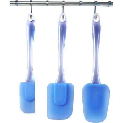 Spatule En Silicone - Ensemble De 3 Spatules Cuisine Resistante Chaleur 500 C - Pour Recipients Antiadhesifs Et Poelles - Lavable Lave-Vaisselle - Bleue (1/5)