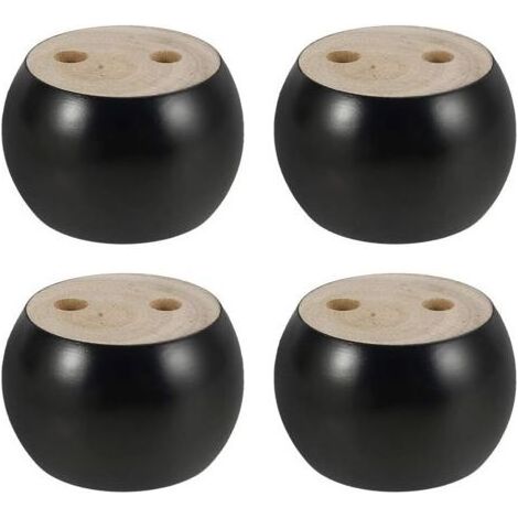 Lot de 4 Pieds de Meubles en Bois Rond hauteu 5cm, pour canapé, Lit, Fauteuil, Armoire, avec vis et Ruban (Noir) (1/5)