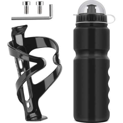 Porte-Bouteille de vélo avec Porte-Bouteille de vélo sans BPA 800 ML, Noir Brillant, Solide, Porte-gobelet pour vélo de Route et VTT, Noir (1/4)