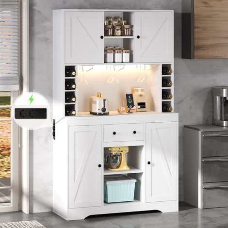 Armoire haute cuisine et à vin 180 x 105 x 40 cm. Étagères réglables, tiroir, porte-verres, éclairage LED et prises