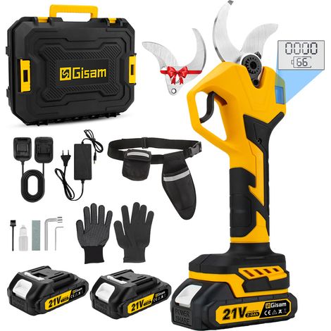 Gisam – Sécateur électrique sans fil 40 mm – Lame en acier SK5 – Moteur 600 W – 2 batteries 2000 mAh – Affichage LED – Câble de 1,2 m