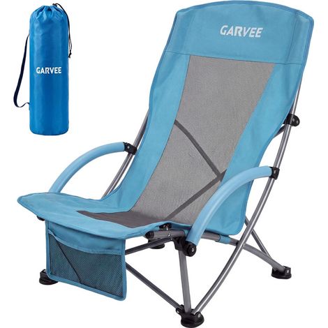 Une pièce Chaise de plage haute pliable et portable – Siège extra large avec porte-gobelet et poche de rangement