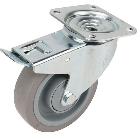 Rueda industrial giratoria en goma: di谩metro125 x 40 mm placa soporte con freno: 105 x 85 mm. Capacidad: 250 kg Tente TENTE