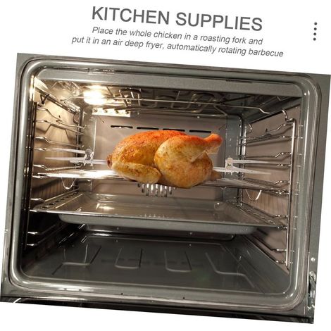 Kit de rôtisserie en acier inoxydable 3 pièces pour poulets entiers, accessoire pour friteuse à churrasco rotative (1/4)