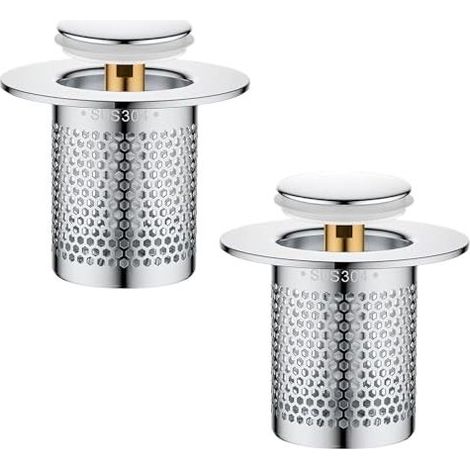 2 Pièces de Crépine de Vidange, Filtre à Evier en Acier Inoxydable Cuisine, Pop up Bouchon de Vidange Lavabo avec Tamis à Cheveux Acier Inoxydable Filtre Evier de Sol, pour Salle de B (1/5)