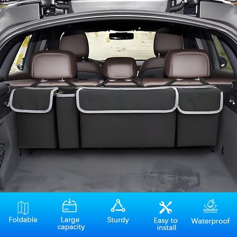 Sac Rangement Coffre Voiture Avec Couvercle Étanche Pliable - 4 Poches Bandoulière Réglable Suspension Siège Arrière - Universel Intérieur Voiture