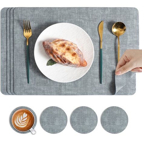 Tovagliette double-face, resistenti al calore e antiscivolo, termoisolanti e ignifughe, dimensioni: 43 x 30 cm, set da 4 (bianco crema) (1/5)