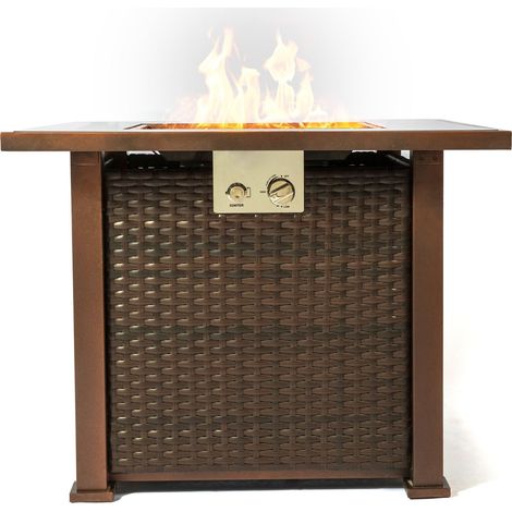 MDA Designs OSTARA Stylish Wicker Garden and Patio Glass Tabletop Gas Fire Pit (1/5)