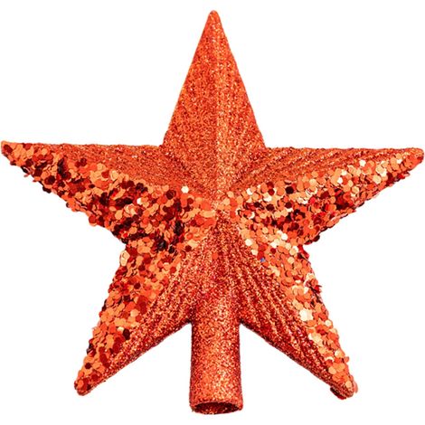 Étoile Pour Sommet De Sapin De Noël - Étoile À Cinq Branches En Plastique Avec Paillettes Rouges - 14,5 X 14,5 X 2,5 Cm - 1 Pièce (1/5)