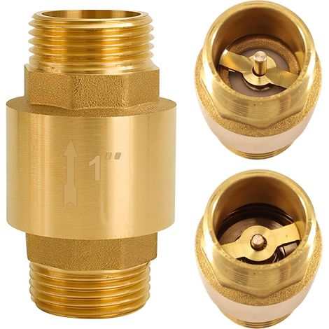 Clapet anti-retour en laiton de 2,54 cm - AG vers AG - Valve de retour 1" avec filetage extérieur - Inoxydable et étanche - Pour pompe, jardin, machine à laver, tonneau, conduite d'eau (1/5)