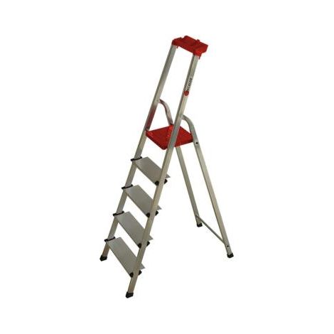 Escalux – Escabeau aluminium 5 marches ultra larges – Charge maximale 150 Kg – Plate-forme en acier zingué avec système anti basculement (1/7)