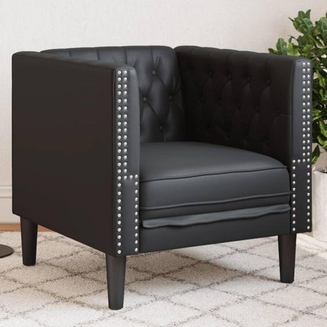 Chesterfield Sessel 1-Sitzer Schwarz Kunstleder mit Knopfheftung und stabilen Füßen (1/5)
