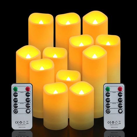 Bougie Led - Flamme Vacillante - Avec Télécommande Et Minuterie 2/4/6/8 H - Pour Décoration Intérieure Noël - Lot De 12
