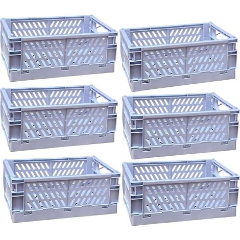 Lot de 6 paniers de rangement pliables en plastique, empilables pour cuisine, chambre à coucher (bleu, 25 × 16 × 10 cm) (1/4)