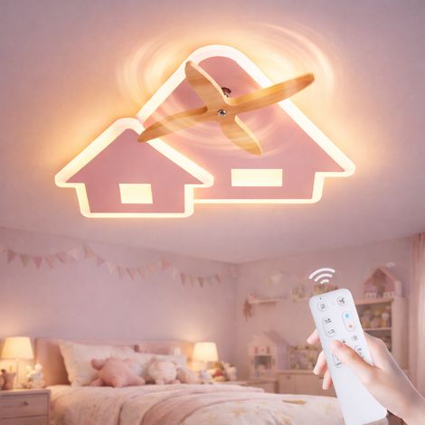 Plafonnier LED avec télécommande et dimmable moderne enfant rose - 33W 36cm 3000K-6500K formes d'masion moulin à vent salon chambre d'enfant (1/5)
