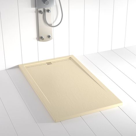 Plato de ducha de resina Flow Crema ANTIDESLIZANTE (Rejilla a color)- 70x130 cm - Válvula+Rejilla GRATIS (1/5)