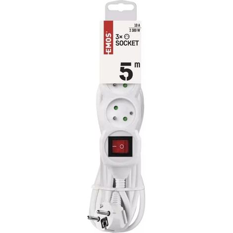 Cable alargador de 5 m / 3 tomas / con interruptor / blanco / PVC / 1 mm² (1/2)