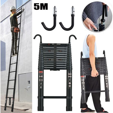 Echelle Télescopique 16.4FT/5M Hauteur Escabeau Ladder Polyvalent Crochet