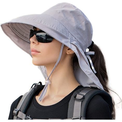 Sombrero de sol para hombre y mujer, Sombrero de jardín plegable, Ala ancha, Correa cortavientos, Gris claro, 1 unidad (1/5)