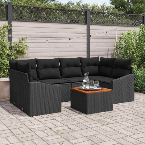 Conjunto de sofás de jardín 7 pcs Negro ratán sintético vidaXL (1/5)