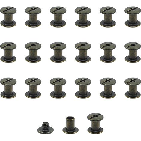 Lot de 20 vis Chicago M5x7mm Vis de reliure Rivet à clous en métal Vis Chicago à tête cruciforme pour ceinture en cuir Bricolage Livre de scrapbooking couleur bronze (1/5)