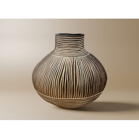 Vase ethnique en polyrésine bois et blanc H21 cm AKIRA (1/2)