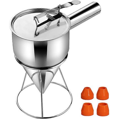 Doseur de pâte à crêpes, entonnoir en acier inoxydable de différents calibres avec support, accessoires pour la pâtisserie à cupcakes - JBMEDIA (1/4)