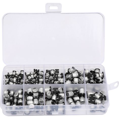 200pcs condensateurs électrolytiques CMS 10-50V, lot de 1uF à 470uF, assortiment de capaciteurs E Cap (1/5)