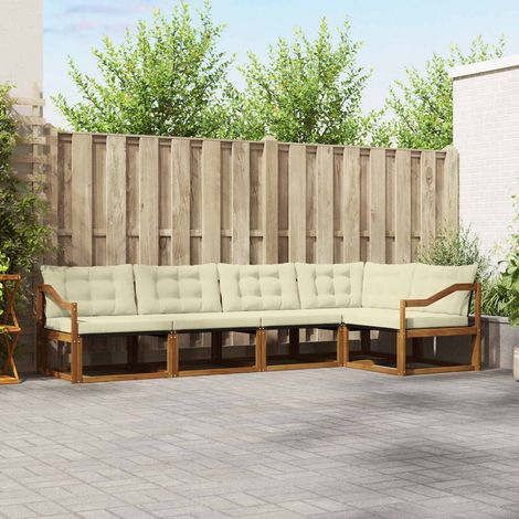 Outdoor-Sofagarnitur mit Kissen 5 pcs Natur und Creme (1/5)