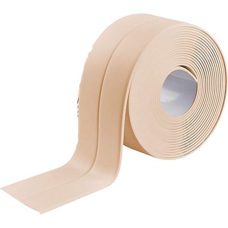 Lot de 1 Rouleaux Bande Etancheite Autocollante Imperméable,PVC Ruban Adhesif de Scellage Mural,Douche,Toilette,Cuisine,Salle de Bains (Crème) (1/5)