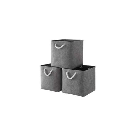 Mezheng – Cubo de almacenamiento plegable de lona – Juego de 3 – 25 x 25 x 25 cm – Para ropa y juguetes – Gris – Crezuo